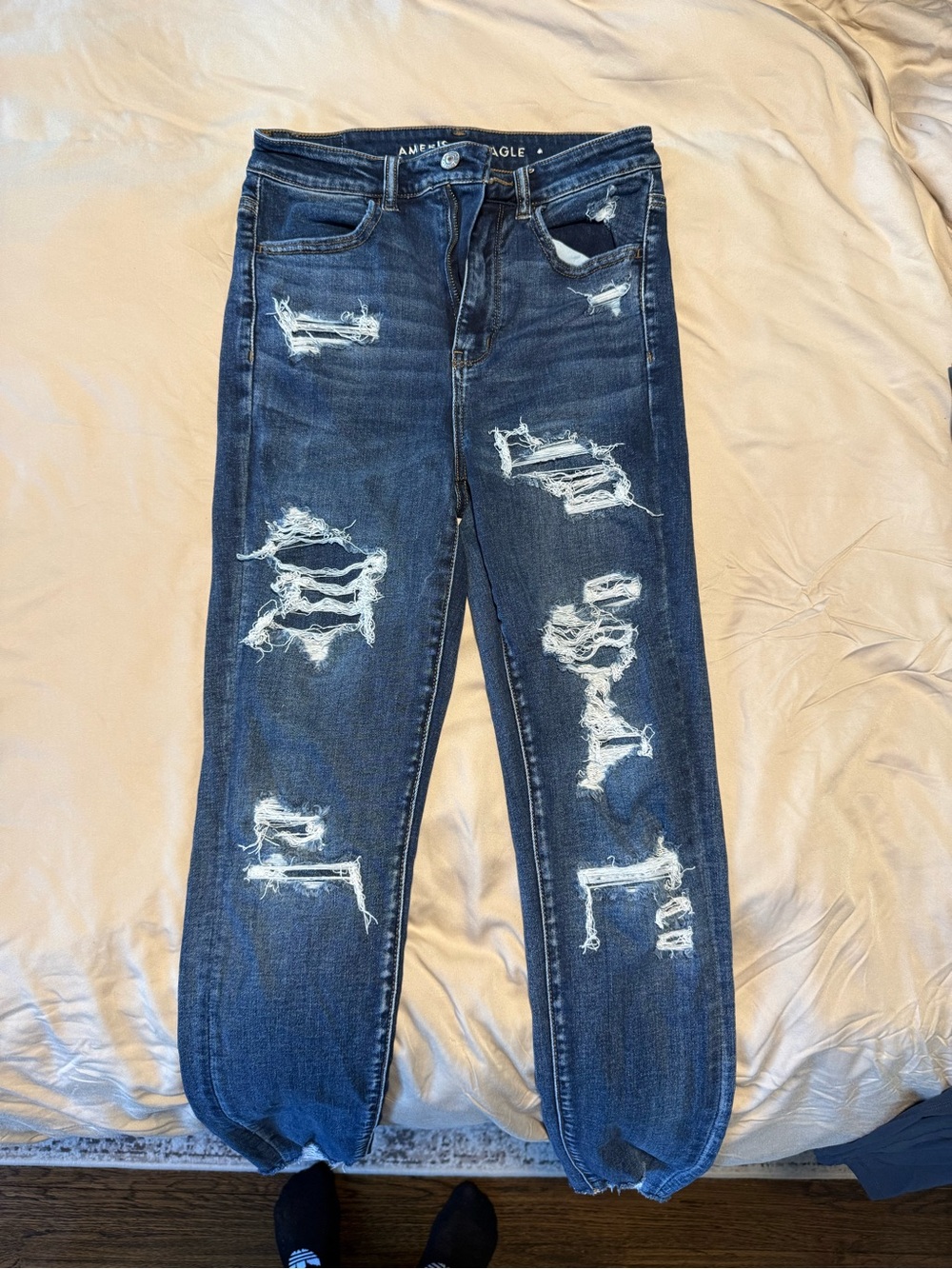 American Eagle Outfitters Distressed Dark Blue Boyfriend Jeans